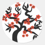 Red black Love birds sakura cherry tree & Blossoms Round Sticker
