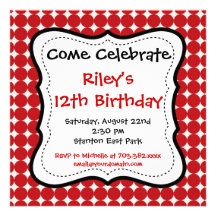 Red Black Polka Dots Birthday Party Invitations