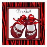 Red Black Shoes Red Zebra Baby Girl Shower Personalised Invitation