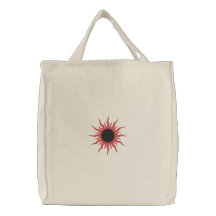 Red & Black Sun Fantasy Design Embroidered Tote Bags