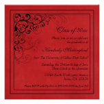 Red black swirls graduation party announcement