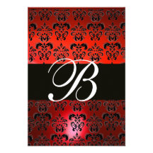 RED BLACK WHITE  DAMASK MONOGRAM RSVP PERSONALISED INVITATIONS