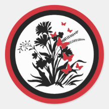 Red black white flower butterfly envelope seals stickers