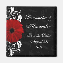 Red+Black+White Gerbera Daisy Save the Date /Favou Fridge Magnet