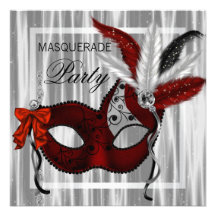 Red Black White Masquerade Party Personalised Invitations