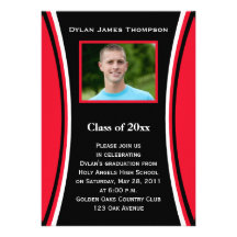 Red, Black, White Photo Graduation Invitation