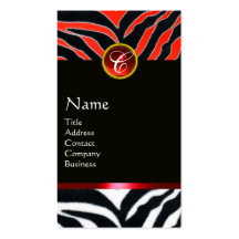 RED BLACK WHITE ZEBRA FUR MONOGRAM,Ruby Business Card Template