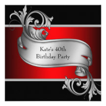 Red Black Womans 40th Birthday Custom Announcement