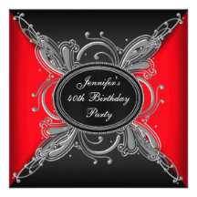 Red Black Womans 40th Birthday Party Personalised Announcements