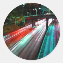 Red Blue Green And Purple Freeway Round Stickers