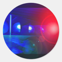 red & blue police lights round stickers