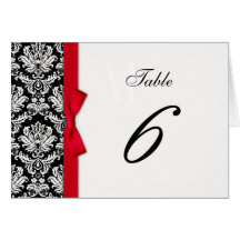 Red Bow Damask Table Number Greeting Cards