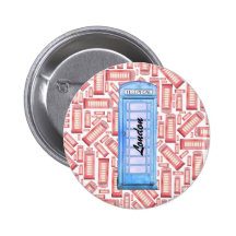 Red British blue phone booth - London button