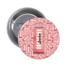 Red British phone booth pattern - pink - London