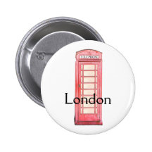 Red British phone booth pin button