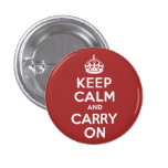 Red Brown Keep Calm and Carry On Pinback Buttons