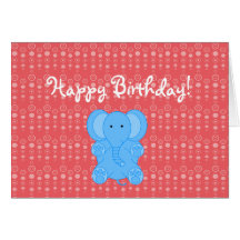 Red bubble pattern with blue elephant greeting cards