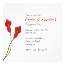 Red Calla Lilies Engagement Party -white Personalized Announcement