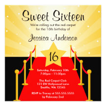 Red Carpet Hollywood Sweet 16 Birthday Party Invite