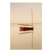 Red Catboat on misty water Photo Art