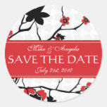 Red Cherry Blossom Sakura Save the Date Round Sticker