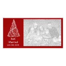 Red Christmas Tree Just Married Red Photo Card