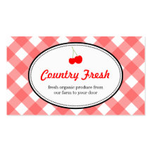 Red country gingham pattern sweet cherry produce business card templates