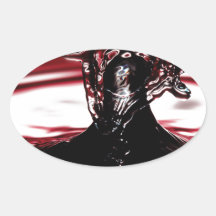 Red Crimson Water Drop Splash Oval Sticker
