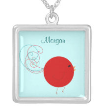 Red Curly Birdie Personalised Necklace