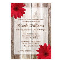 Red Daisy Rustic Barn Wood Bridal Shower Custom Invitation