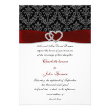 red damask diamante wedding invitation