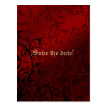 Red Damask Gothic Bridal Shower Invitation Postcard