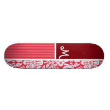 Red Damask Pattern Skateboard Deck