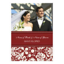 Red Damask Photo Elopement Announcement Cards