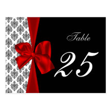 red damask table numbers postcards