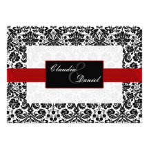 red damask wedding invitation