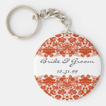 Red Damask Wedding Keychains