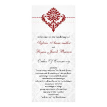 red damask Wedding program Custom Rack Cards
