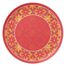 Red Decorative Floral Tiles Plate