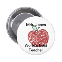 Red Doodle Apple World's Best Teacher Button