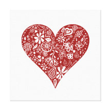 Red Doodle Heart Canvas Print