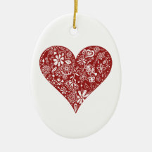 Red Doodle Heart Christmas Ornaments
