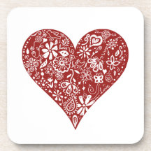 Red Doodle Heart Coasters