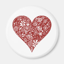 Red Doodle Heart Fridge Magnets