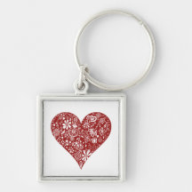 Red Doodle Heart Key Chain
