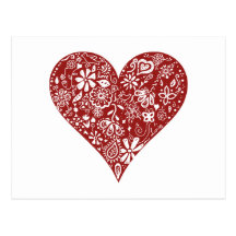 Red Doodle Heart Postcards