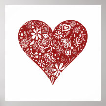 Red Doodle Heart Print