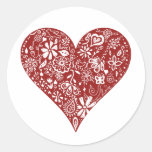 Red Doodle Heart Round Stickers