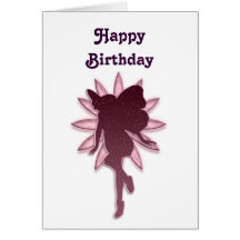 Red Fairy and Pink Flower Silhouette Greeting Card