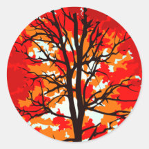 Red Fall Tree Round Stickers